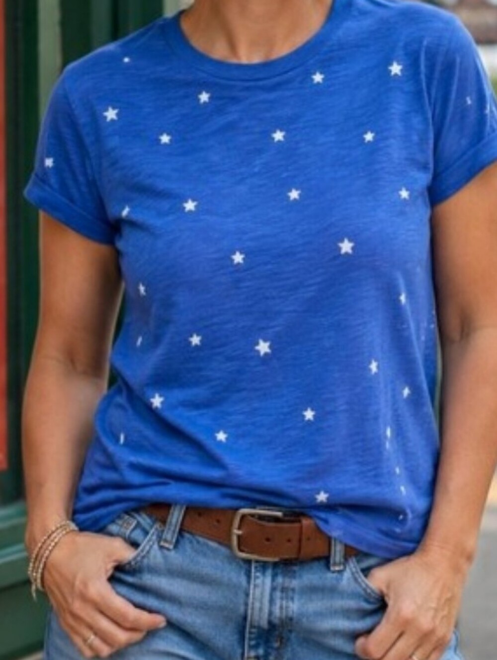 🗽Goldie LeWinter Royal Blue Star Tee 100% Pima Cotton M     #W